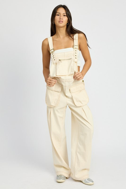 Skylar Oversized Utility Cargo Overalls in DUSTY BLUE - relaxed fit, oversized - detail view
