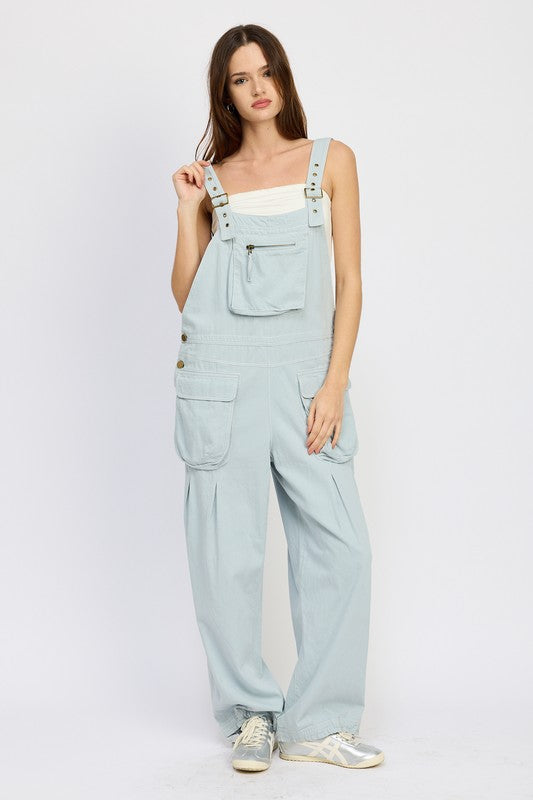 Skylar Oversized Utility Cargo Overalls in DUSTY BLUE - relaxed fit, oversized - view 7
