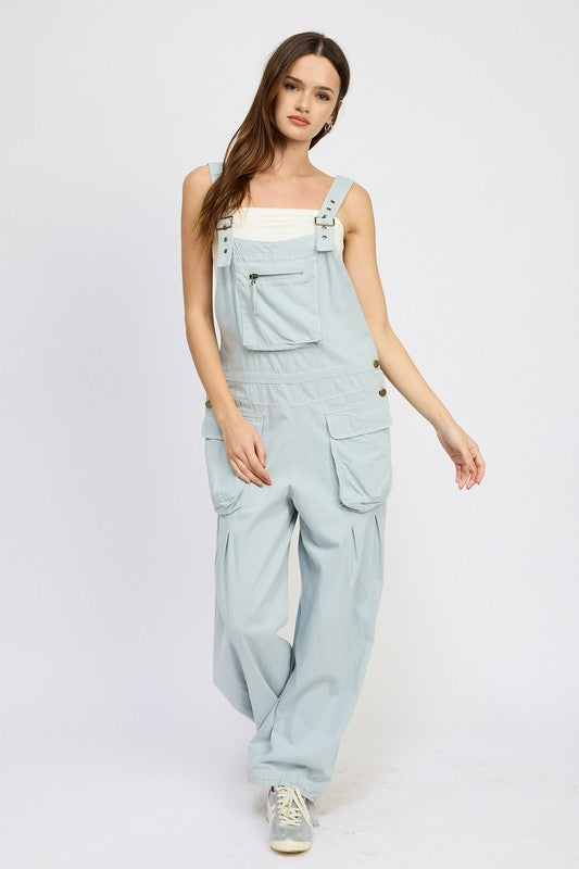 Skylar Oversized Utility Cargo Overalls in DUSTY BLUE - relaxed fit, oversized - view 9