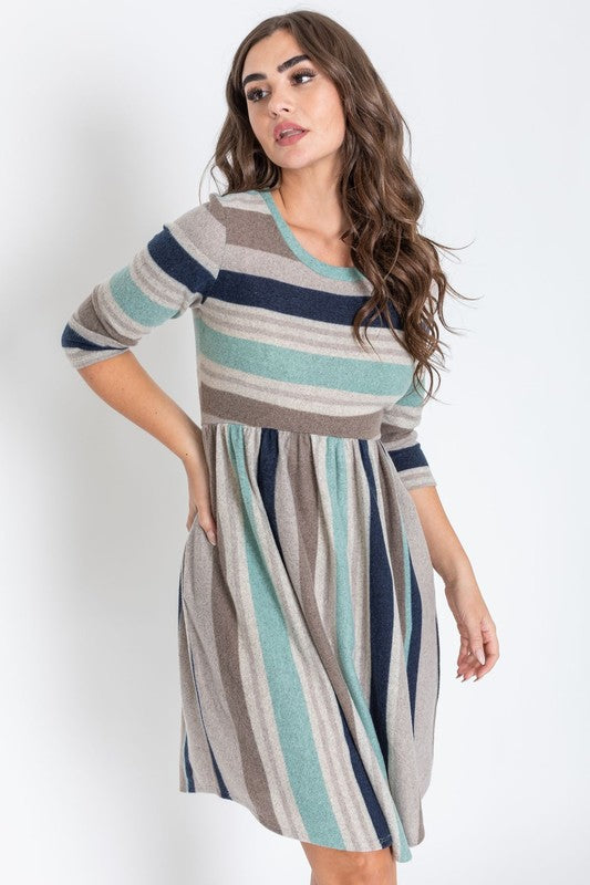 Solstice Striped Curved Hem Midi Dress - round neck, midi - view 11