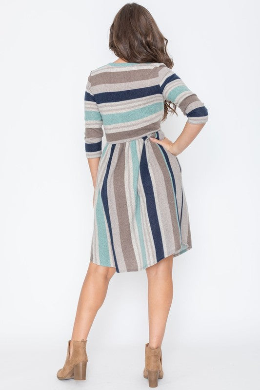 Solstice Striped Curved Hem Midi Dress - round neck, midi - view 14