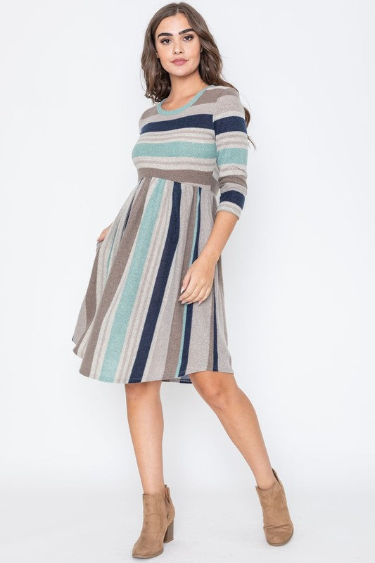 Solstice Striped Curved Hem Midi Dress - round neck, midi - view 16