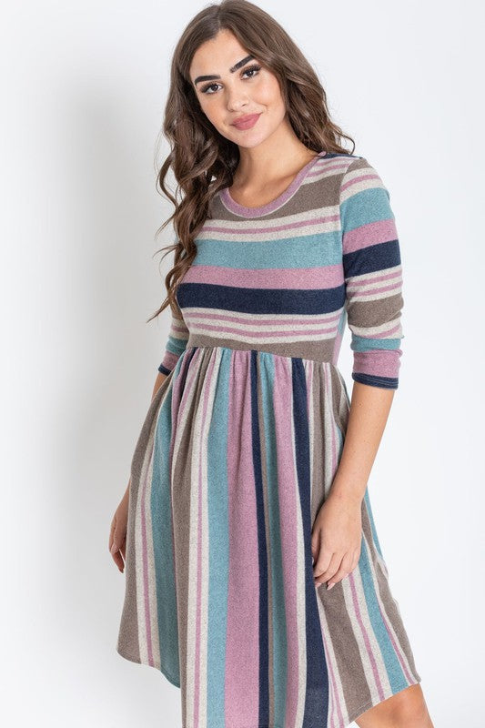 Solstice Striped Curved Hem Midi Dress - round neck, midi - color options