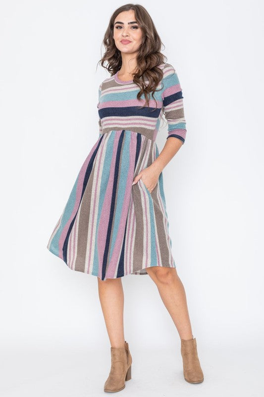Solstice Striped Curved Hem Midi Dress - round neck, midi - detail view