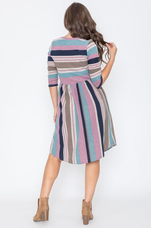 Solstice Striped Curved Hem Midi Dress - round neck, midi - view 4