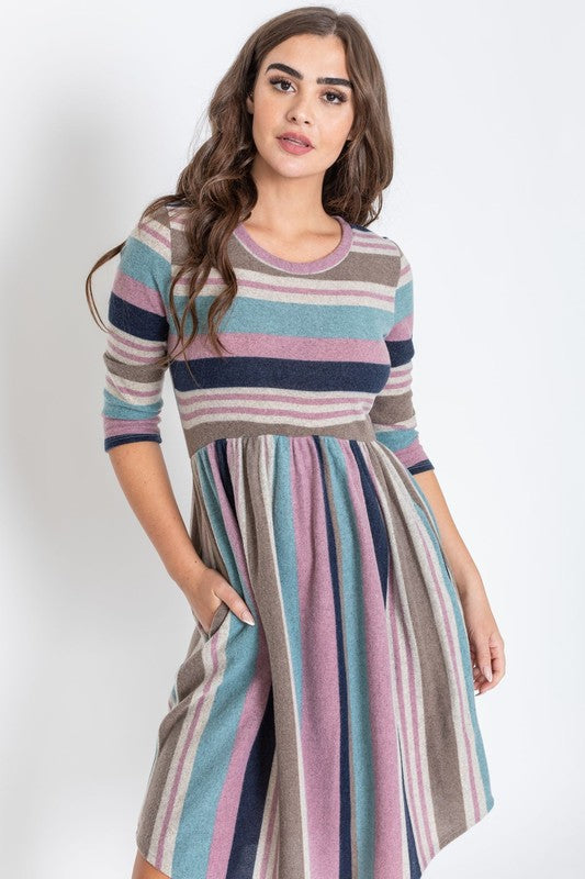 Solstice Striped Curved Hem Midi Dress - round neck, midi - view 5