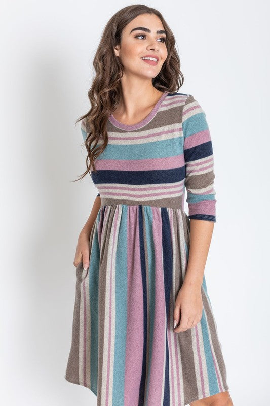 Solstice Striped Curved Hem Midi Dress - round neck, midi - view 6
