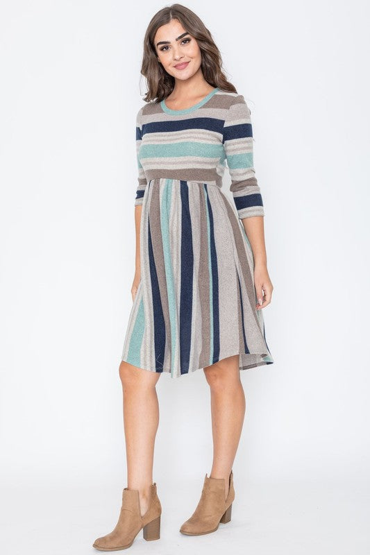 Solstice Striped Curved Hem Midi Dress - round neck, midi - view 8