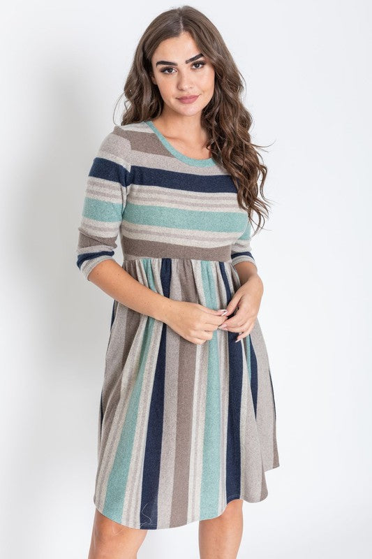 Solstice Striped Curved Hem Midi Dress in Mint - round neck, midi - view 10