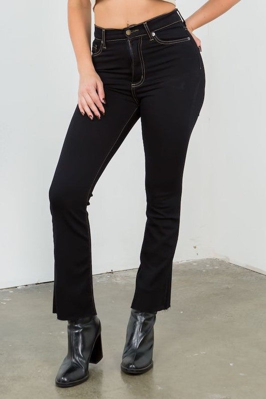 Stella High Rise Ankle Cropped Flare Jean in Black - cropped, lace - front view