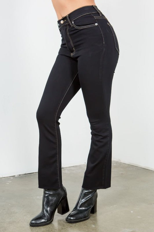 Stella High Rise Ankle Cropped Flare Jean in Black - cropped, lace - view 6