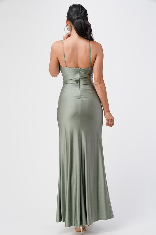 Tara Pleated Overlap Evening Gown | Elegant Formal Dress - v neck, mini - view 7