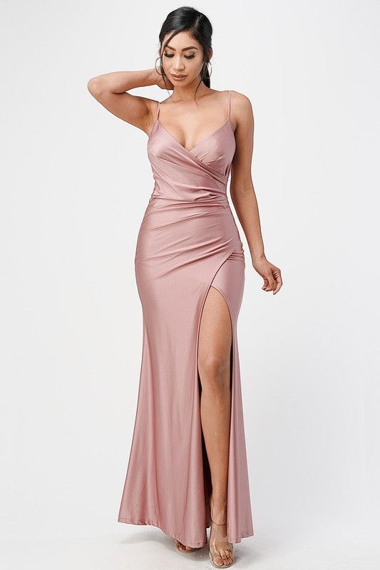 Tara Pleated Overlap Evening Gown | Elegant Formal Dress - v neck, mini - view 8