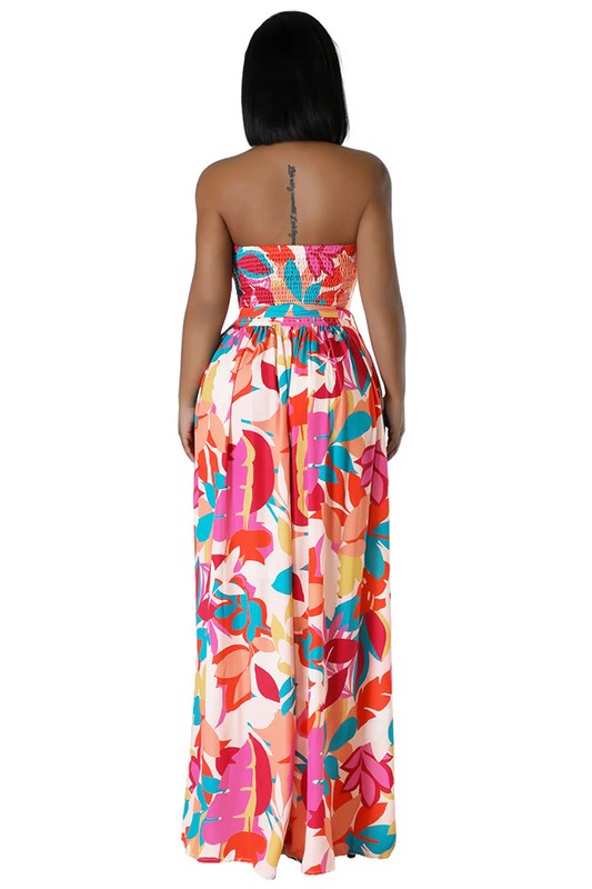 Tropical Breeze Strapless Wide Leg Jumpsuit in RED MULTI - cropped, wide leg - detail view
