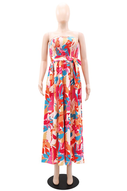 Tropical Breeze Strapless Wide Leg Jumpsuit in RED MULTI - cropped, wide leg - view 4