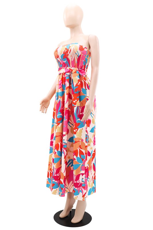 Tropical Breeze Strapless Wide Leg Jumpsuit in RED MULTI - cropped, wide leg - view 5