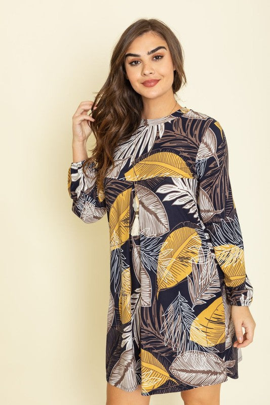 Tropical Foliage High Waist Pleated Dress in mauve pink - mini, high waist - alternate view