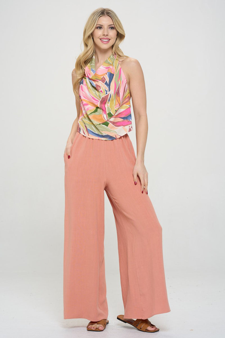 Tropicana Halter Backless Top | American-Made Rayon Blouse in PK - high waist - view 5