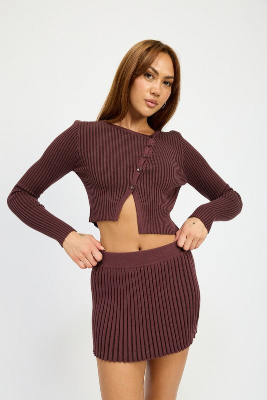 Valencia Ribbed Knit Mini Skirt in PLUM - oversized, mini - detail view