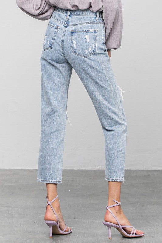 Verona Distressed High Rise Girlfriend Jeans in LIGHT - oversized, cropped - view 12