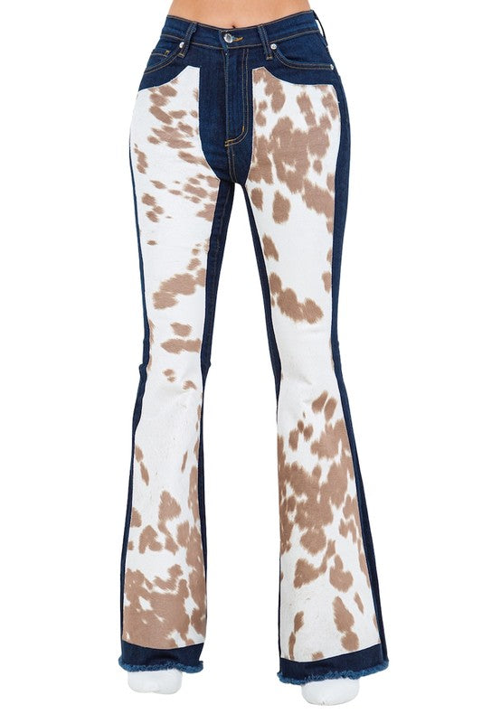 Western Rodeo Bell Bottom Premium Stretch Denim Jeans - 32" Inseam in dark wash - denim - front view