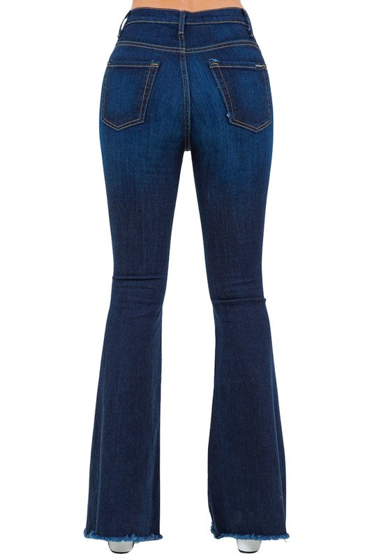 Western Rodeo Bell Bottom Premium Stretch Denim Jeans - 32" Inseam in dark wash - denim - detail view